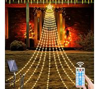 HELESIN Éclairage de Noël solaire extérieur, 350 LED, 9 guirlandes, guirlande lumineuse de sapin de Noël avec étoiles, 8 modes, étanche, éclairage extérieur pour sapin, décoration de fête de Noël,