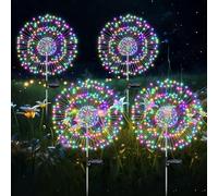 HELESIN Solar Starburst Lights, 105 LED Powered 35 Copper Wires String Landscape Light-DIY Flowers Fireworks Decoration for Outdoor Garden Home Walkway Patio Lawn Backyard (Rainbow Colorful, 4Pack)