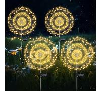 HELESIN Solar Starburst Lights, 120 LED Powered 35 Copper Wires String Landscape Light-DIY Flowers Fireworks Decoration for Outdoor Garden Home Walkway Patio Lawn Backyard (Warm White，4 Pack)