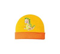 Heless 1135-Bonnet en Tricot pour poupée Motif Dinosaure Taille 28-35 cm, 1135, Jaune/Orange, Petit