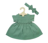 Heless 1424 - Vêtements de poupée 100% Coton Bio, Set de 2 pièces avec Robe et Serre-tête Vert Sauge pour poupées et Animaux en Peluche de 28 à 35 cm