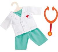 Heless 1653 - Set de vêtements pour poupées, tenue de médecin de 4 pièces avec pantalon, chemise, blouse de médecin et stéthoscope, taille 28 - 35 cm