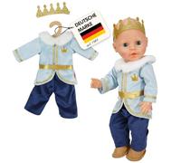 Heless 1685 Tenue de poupée Prince Luka Bleu et doré avec Couronne et col en Peluche pour poupée de 28-35 cm