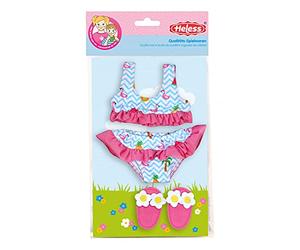 Heless 199 Ensemble de Natation pour poupée 3 pièces Bikini avec Chaussons Flamant Rose Taille 28-35 cm pour se Baigner Pendant Les Chaudes journées d'été