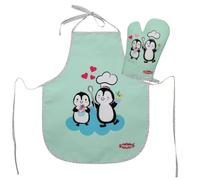 Heless 223 - Gant de Four et Tablier de Cuisine pour Enfants au Design Pingouin à Pois, Lavable, Accessoires pour Cuisiner et Faire de la pâtisserie