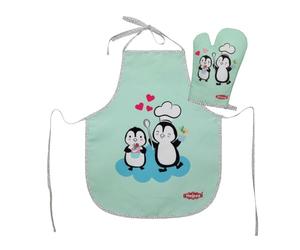 Heless 223 - Gant de Four et Tablier de Cuisine pour Enfants au Design Pingouin à Pois, Lavable, Accessoires pour Cuisiner et Faire de la pâtisserie