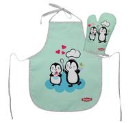 Heless 223 - Gant de Four et Tablier de Cuisine pour Enfants au Design Pingouin à Pois, Lavable, Accessoires pour Cuisiner et Faire de la pâtisserie