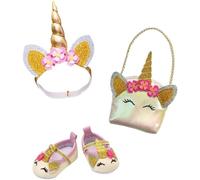 Heless 2311 - Accessoires pour poupées Licorne Scintillante, Set de 3 Accessoires avec Ballerines, Sac et Serre-tête pour poupées et Animaux en Peluche de 30-34 cm