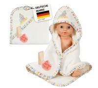 Heless 269 AHOI Ensemble de Bain pour poupée avec Serviette de Bain à | En peluche, avec shampooing en bois et éponge de bien-être, blanc, taille 48 x 48 cm, pour les enfants à partir de 36 mois