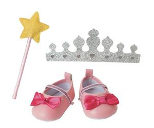 Heless 430 - Accessoires de poupée au Design de la Princesse Lillifee, Set de 3 Accessoires avec Ballerines, Couronne Scintillante et Baguette Magique pour poupées et Animaux en Peluche de 35-45 cm