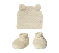 Heless 480 - Vêtements de poupée 100% Coton Bio, Set de Tricot 2 pièces avec Bonnet à Pompon et Chaussons tricotés en écru pour poupées et Animaux en Peluche de 35 à 45 cm