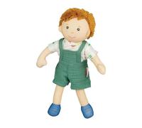Heless 508 - Poupée en Tissu garçon Fred avec Salopette Verte et Chemise à Enfiler et à enlever, poupée Molle d'env. 22 cm pour câliner, Jouer et Aimer