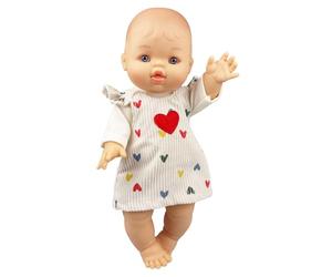 Heless 54035 - Ensemble de poupée avec poupée Gordi Fille et Robe en Velours côtelé Beige « Confettis de cœurs » avec cœur Rouge, Taille env. 34 cm