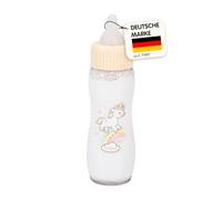 Heless 940 - Biberon Magique « Henri la Licorne », avec Couvercle Beige et Motif Licorne, Accessoire pour poupées avec Lait Magique
