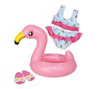 Heless 99 Ensemble de Natation pour poupée 3 pièces Flamingo Ella, Bikini, Tongs et bouée, Taille 35 à 45 cm, pour s'amuser Lors des Chaudes journées d'été