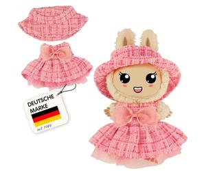 Heless Monster Styles 7514 - Robe de poupée en Bouclette avec Chapeau de pêcheur en Rose, avec Motif à Carreaux et nœud, Set Kawaii pour Monstres de Taille 15 cm