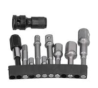 HELEVIA Adaptateur de clé à Douille à Tige Hexagonale, Jeu de Bielles à Tête Carrée pour Tournevis Pneumatique, en Acier au Chrome Vanadium 11 Pièces
