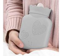 HELEVIA Bouillotte en Silicone, Chauffe-mains avec Housse Tricotée pour la Chaleur du Bureau et des Voyages à Domicile (Grise)