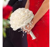 HELEVIA Bouquet de Mariée en Perles Artificielles, 18cm de Diamètre,
