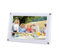 HELEVIA Cadre Photo Numérique WiFi Intelligent 10,1 Pouces, écran Tactile 1280 X 800, Rotation Automatique Portrait et Paysage, Mémoire Intégrée de 32 Go, pour Application VPHOTO (Blanc)