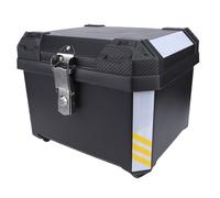 HELEVIA Coffre Arrière de Moto 45 L, Top Case avec Serrure, Doublure en PU, Imperméabilisation, Coffre Amovible, Autocollants Réfléchissants, Ajustement Universel, la Plupart des Cadres