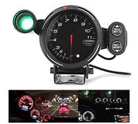 HELEVIA Compteur de Vitesse 3,75 Pouces, Rétroéclairage LED, 11 000 Tr/min avec Voyant D'avertissement, Mémoire, Cadran Noir fumé, pour Sports Mécaniques Professionnels, Témoin de (Éclairage blanc)