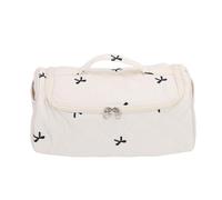 HELEVIA Étui de Voyage matelassé avec Crochet Antidérapant Rotatif, Sac de Rangement Portable en Coton de Grande capacité, pour Accessoires de Sèche-Cheveux (Blanc Laiteux avec Noeud Noir)