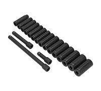 HELEVIA Jeu de Douilles à Choc Profond Drive, Jeu de Douilles Métriques à 6 Pans en Acier CR V 10 Mm à 24 Mm, Chacune avec des Marques de Taille au, Fente Désignée pour une