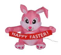 HELEVIA Lapin Gonflable Joyeuses Pâques de 4,9 Pieds, Décoration de Cour Extérieure Rose avec Bannière pour Maison, Fête de Vacances, Jardin de Pelouse (Prise UE 220V)