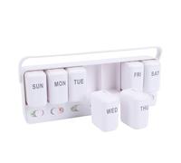 HELEVIA Organiseur de Tablette 7 Jours, Organiseur de Pilules Hebdomadaire avec Couvercle Coulissant et Indicateur D'état, Compartiments Amovibles, pour Voyage et Usage Domestique (Blanche)