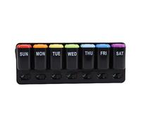 HELEVIA Organiseur de Tablette 7 Jours, Organiseur de Pilules Hebdomadaire avec Couvercle Coulissant et Indicateur D'état, Compartiments Amovibles, pour Voyage et Usage Domestique (noire)