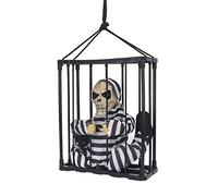 HELEVIA Prisonnier de Cage de Crâne d'halloween avec des Yeux Brillants | Décor animé alimenté par Batterie, Matériau PP et ABS, pour une Utilisation dans la Maison et la Cour Hantées