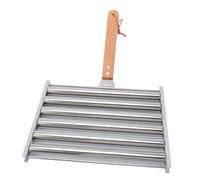 HELEVIA Rouleau de Barbecue pour 5 Hot Dogs, Support à Saucisses en Acier Inoxydable avec Poignée en Bois, capacité de Chiens Cuits Uniformément, pour Barbecue au Charbon de Bois