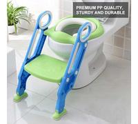 HELEVIA Siège D'apprentissage de la propreté pour bébé, échelle Réglable, | Pp Pu, Coussin Souple, Marche Réglable, Accoudoirs Doubles, Pieds Antidérapants, Entraîneur de Toilettes Pliable,