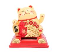 HELEVIA Statue de Chat Porte-bonheur, Chat de Fortune à Bras ondulé Automatique à énergie Solaire avec Objets Porte-bonheur Traditionnels, pour la Décoration de la Maison, du Bureau et (Jaune)