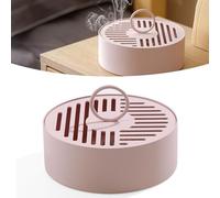 HELEVIA Support de Bobine de Mouche Portable, Boîte de Support D'encens Ignifuge Ronde en Fer avec Poignée en Anneau pour Un Usage Extérieur à la Maison (Rose)