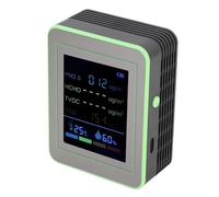HELEVIA Testeur de qualité de L'air 6 en 1, Détecteur Intelligent de CO2, PM2,5, HCHO, TVOC, Température et humidité, Détection Convective en Temps Réel, pour la Maison (Noir et vert)