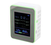 HELEVIA Testeur de qualité de L'air 6 en 1, Détecteur Intelligent de CO2, PM2,5, HCHO, TVOC, Température et humidité, Détection Convective en Temps Réel, pour la Maison (Blanc et vert)