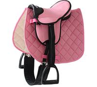 Helga Kreft 50088 Ensemble de Selle pour Cheval de Jardin Susi + Tamme, Selle Rose et Tapis de Selle à Carreaux 28 x 35 x 31 cm
