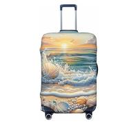 Helhappy Housse de protection pour valise, belle ville, peinture à l'huile, lavable, impression élasthanne, housse de bagage élastique 45,7 à 81,3 cm, Beach Waves Crashing Pearl Seashells, M