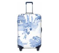 Helhappy Housse de protection pour valise de voyage, bleu mer, île, bleu ciel, lavable, imprimé élasthanne, housse de bagage élastique 45,7 à 81,3 cm, Paysage d'encre japonaise bleue, L