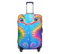 Helhappy Housse de protection pour valise, motif vortex arc-en-ciel, coloré, lavable, en élasthanne, élastique, 45,7 à 81,3 cm, Hippocampes arc-en-ciel, L