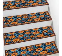 Helhappy Lot de 10 tapis d'escalier antidérapants 19,8 x 76,2 cm, fleurs abstraites et feuilles, marguerites mignonnes, tapis d'escalier d'intérieur doux pour enfants, personnes âgées et animaux