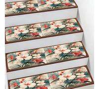 Helhappy Lot de 10 tapis d'escalier antidérapants 19,8 x 76,2 cm, végétation tropicale, feuilles d'hibiscus, fleurs d'hibiscus, tapis d'escalier d'intérieur doux pour enfants, personnes âgées et