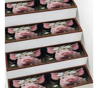 Helhappy Lot de 10 tapis d'escalier antidérapants de 19,8 x 76,2 cm, joli cochon rose avec fleurs pour enfants, personnes âgées et animaux domestiques