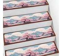 Helhappy Lot de 10 tapis d'escalier antidérapants de 19,8 x 76,2 cm, montagnes japonaises enneigées, fleurs de cerisier, lune douce, escalier d'intérieur pour enfants, personnes âgées et animaux