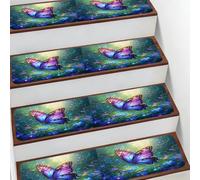 Helhappy Lot de 10 tapis d'escalier antidérapants de 19,8 x 76,2 cm, motif papillon coloré, fleurs violettes, tapis d'escalier d'intérieur doux pour enfants, personnes âgées et animaux domestiques