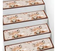 Helhappy Lot de 10 tapis d'escalier antidérapants de 19,8 x 76,2 cm, renard mignon avec fleurs de dessin animé, tapis d'escalier d'intérieur doux pour enfants, personnes âgées et animaux domestiques
