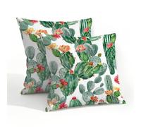 Helhappy Lot de 2 housses de coussin carrées imperméables pour extérieur, cactus tropicaux, cactus succulents, fleurs du désert, plante verte pour terrasse, jardin, canapé, 50,8 x 50,8 cm