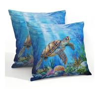 Helhappy Lot de 2 housses de coussin carrées imperméables pour extérieur, motif tortue de mer, océan, monde sous-marin, pour terrasse, jardin, canapé, 55,9 x 55,9 cm